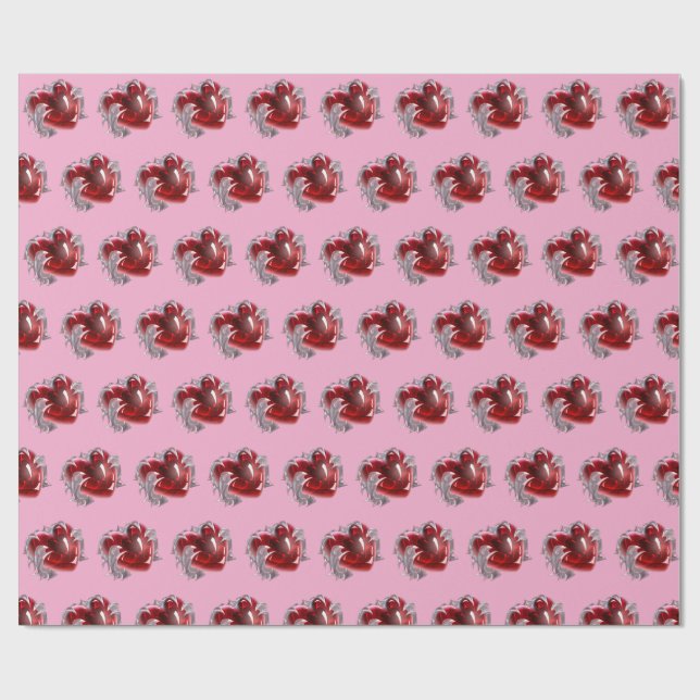 Red heart on pink background Wrapping Paper love (Flat)