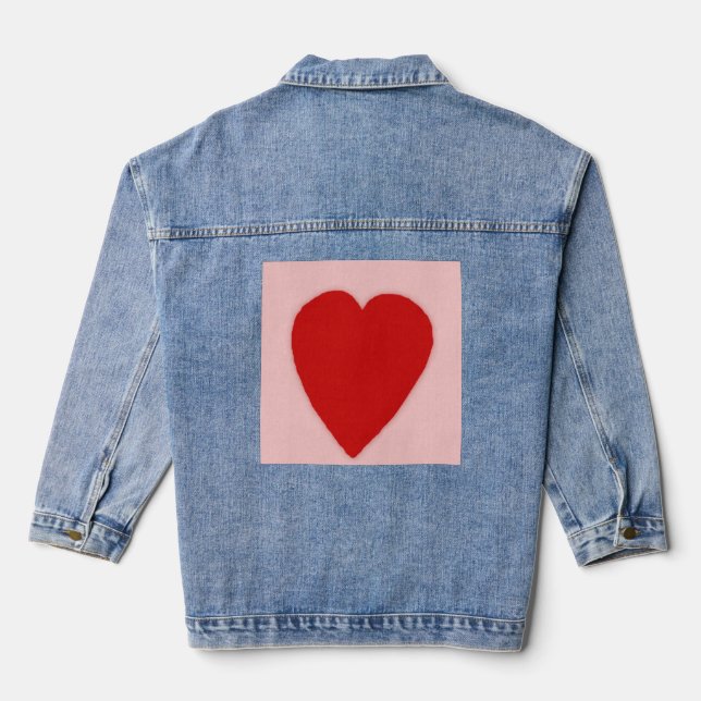 Red Heart on Pink Denim Jacket (Back)