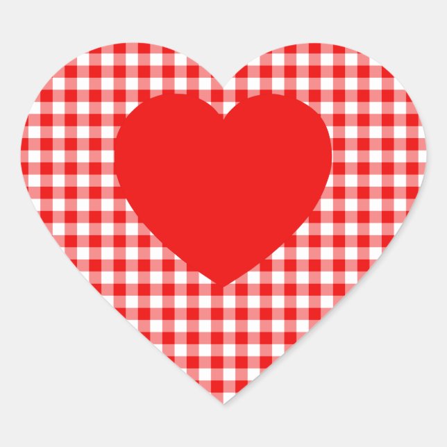 Red Heart on Red Gingham Sticker (Front)