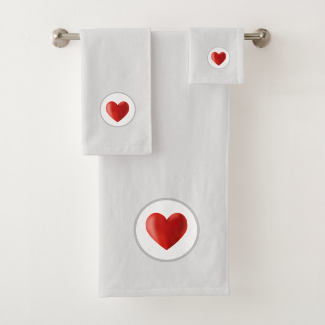 Red Heart on Silver Background Bath Towel Set (Insitu)