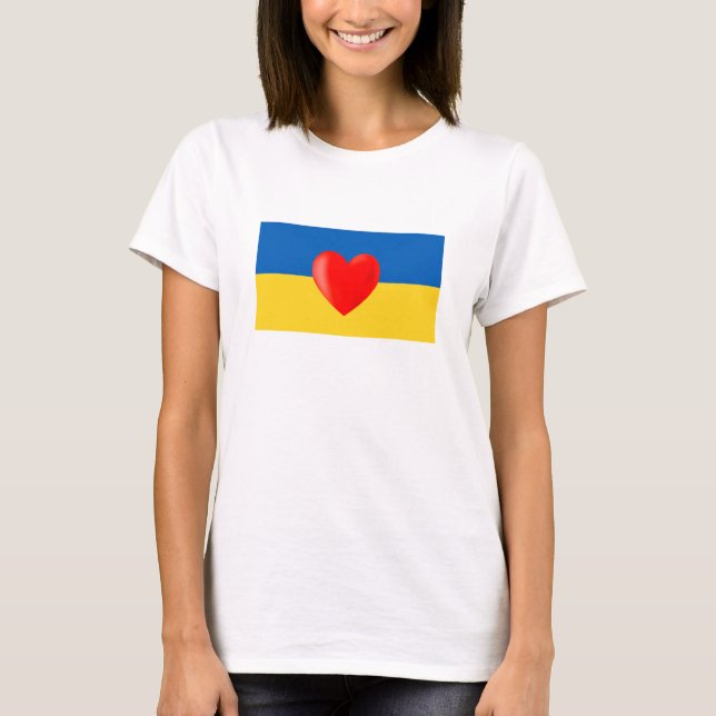 Red Heart on Ukraine Flag Colours T-Shirt (Front)