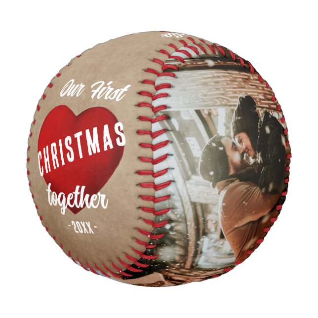 Red Heart Our First Christmas Together 2 Photo Baseball (Angled)