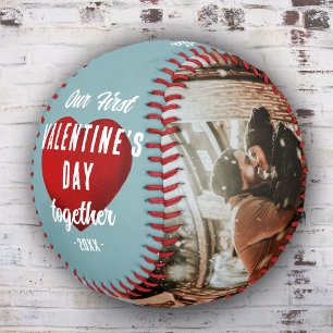 Red Heart Our First Valentine's Together 2 Photo Baseball