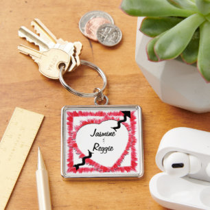 Red Heart Outline With Arrow Personalised  Key Ring
