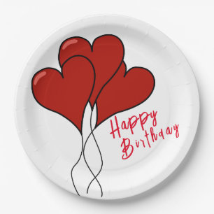 Red heart paper plate