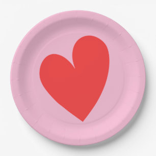 Red Heart Pastel Pink Valentine's Day Paper Plate