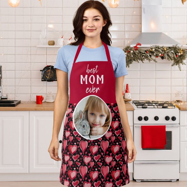 Red Heart Pattern Best Mum Photo Mother`s Day Apron (Creator Uploaded)
