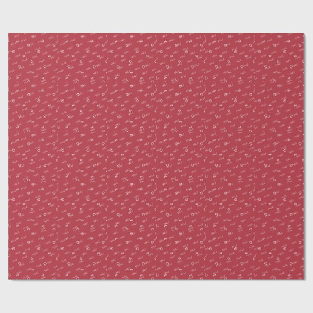 Red Heart Pattern Customized Name Valentin's Day  Wrapping Paper (Flat)