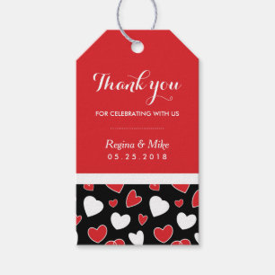 Red Heart Pattern Doodles Wedding Favour Gift Tag