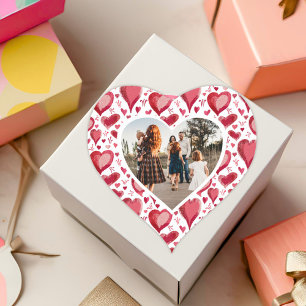 Red Heart Pattern Family Photo Valentine`s day Heart Sticker