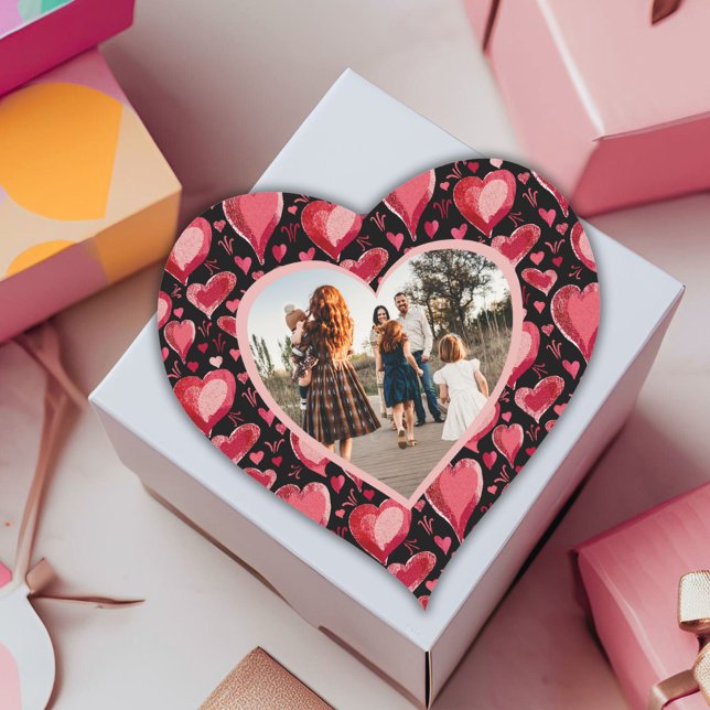 Red Heart Pattern Family Photo Valentine`s day  Heart Sticker (Creator Uploaded)