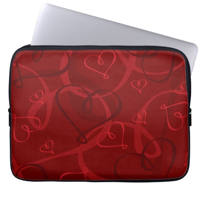 Red heart pattern laptop sleeve (Front)