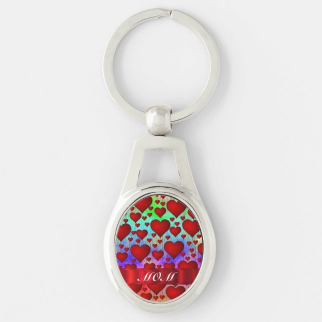 Red heart pattern mothers day key ring (Front)