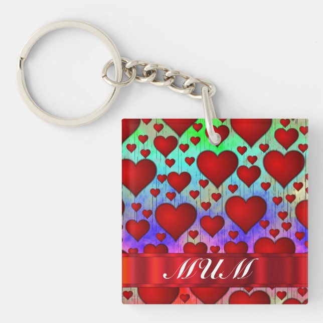 Red heart pattern mothers day key ring (Front)