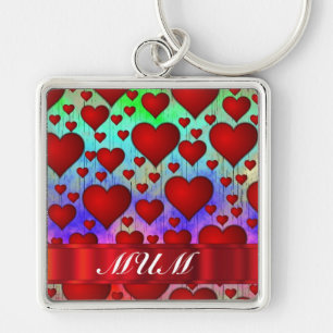 Red heart pattern mothers day key ring