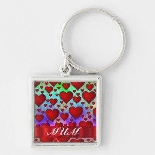 Red heart pattern mothers day key ring