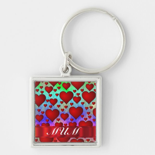 Red heart pattern mothers day key ring (Front)