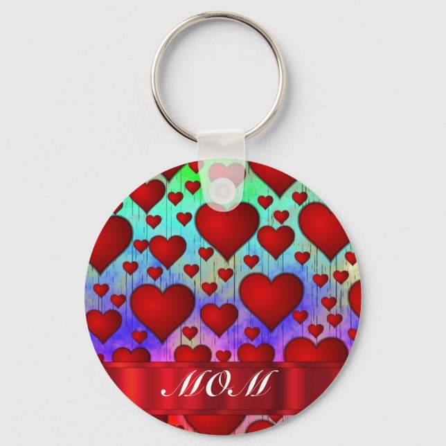 Red heart pattern mothers day key ring (Front)