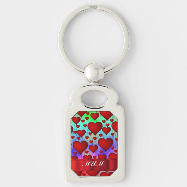 Red heart pattern mothers day key ring (Front)