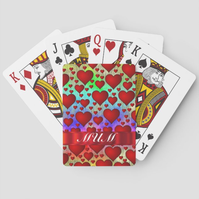 Red heart pattern mothers day playing cards (Back)