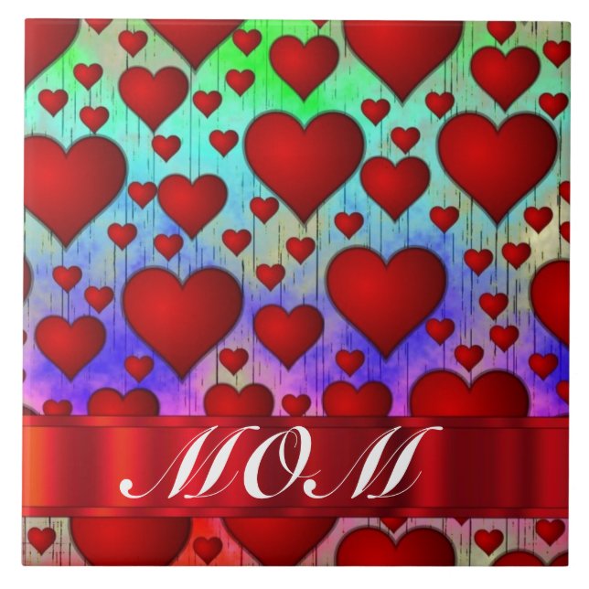 Red heart pattern mothers day tile (Front)