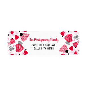 Red Heart Pattern Personalised Valentine Return Address Label