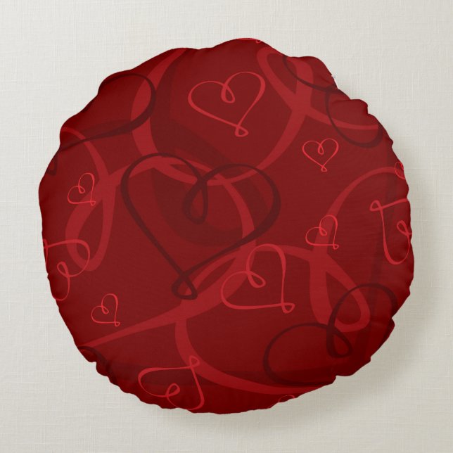 Red heart pattern round cushion (Back)