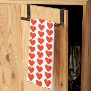 Red Heart Pattern Tea Towel