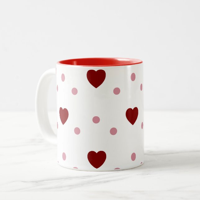 Red Heart Pattern Valentine Two-Tone Coffee Mug (Front Left)