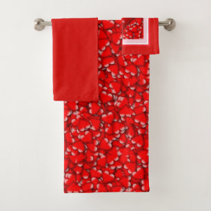 Red Heart Pattern Valentines' Day Towel Set