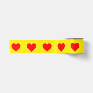 Red Heart Pattern Yellow Background Satin Ribbon
