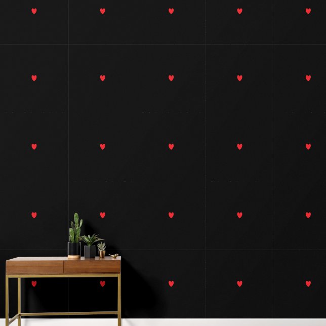 Red Heart Patterns Black Custom Colour Cute Lovely Wallpaper (Hallway)