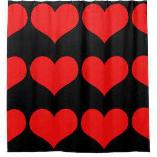 Red Heart Patterns Cute Black Custom Colour Pretty Shower Curtain