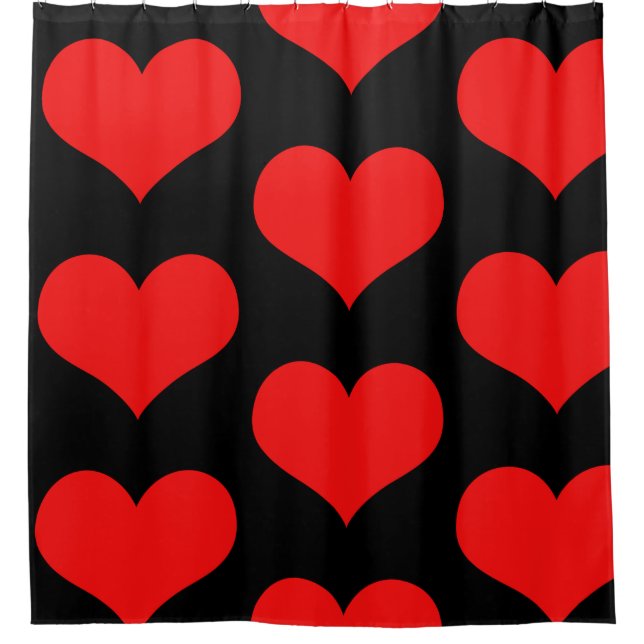 Red Heart Patterns Cute Black Custom Colour Stylis Shower Curtain (Front)