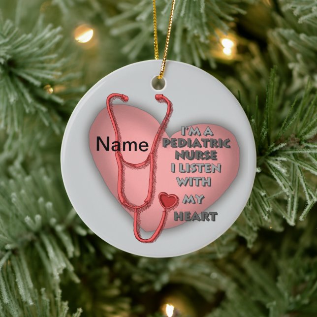 Red Heart Pediatric Nurse Ceramic Ornament (Tree)
