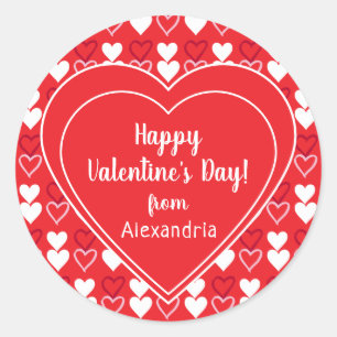 Red Heart Personalised Happy Valentine's Day Classic Round Sticker