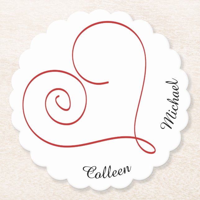Red Heart Personalised Sweetheart Paper Coaster (Front)