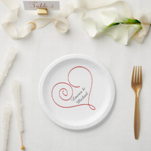 Red Heart Personalised Wedding Paper Plate