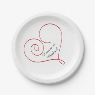 Red Heart Personalised Wedding Paper Plate