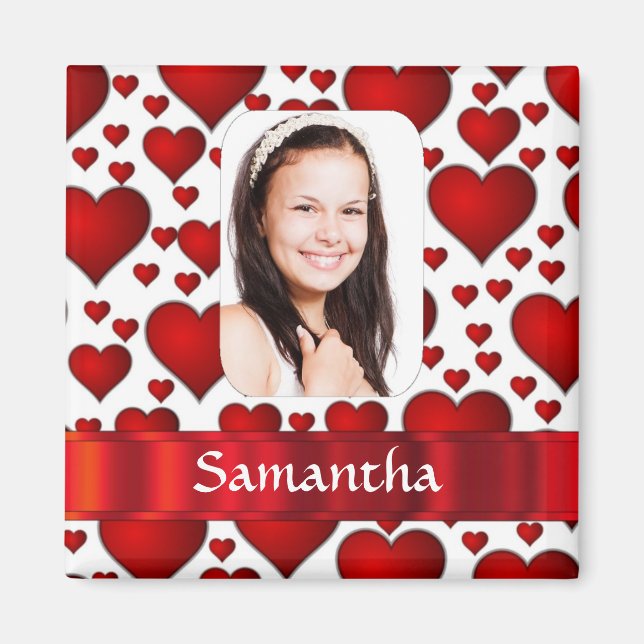 Red heart photo template magnet (Front)