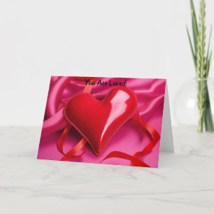 Red Heart Pink Ribbon Valentine's Day Heart Card