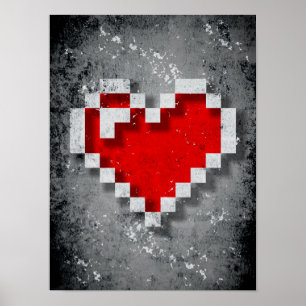 Red Heart Pixel Poster