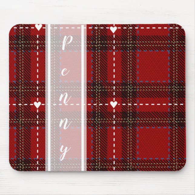 Red Heart Plaid Mouse Pad (Front)