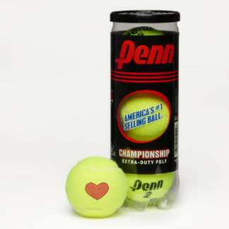 Red heart print tennis balls