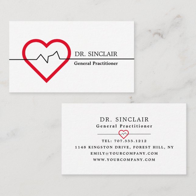 Red Heart Rate Monitor, Medical, Physician Business Card (Front/Back)