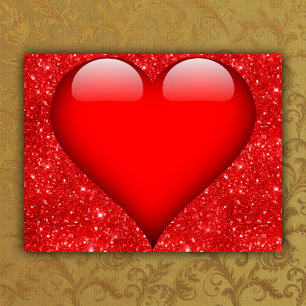 Red Heart, Red Glitter Valentine Holiday Postcard