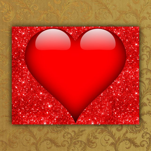 Red Heart, Red Glitter Valentine Holiday Postcard (Creator Uploaded)