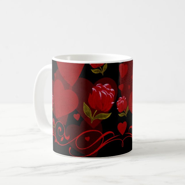 Red heart, red roses for Valentine's day Coffee Mug (Front Left)