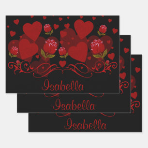 Red heart, red roses for Valentine's day  Wrapping Paper Sheet