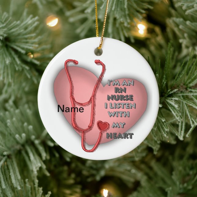 Red Heart RN Registered Nurse Ceramic Ornament (Tree)